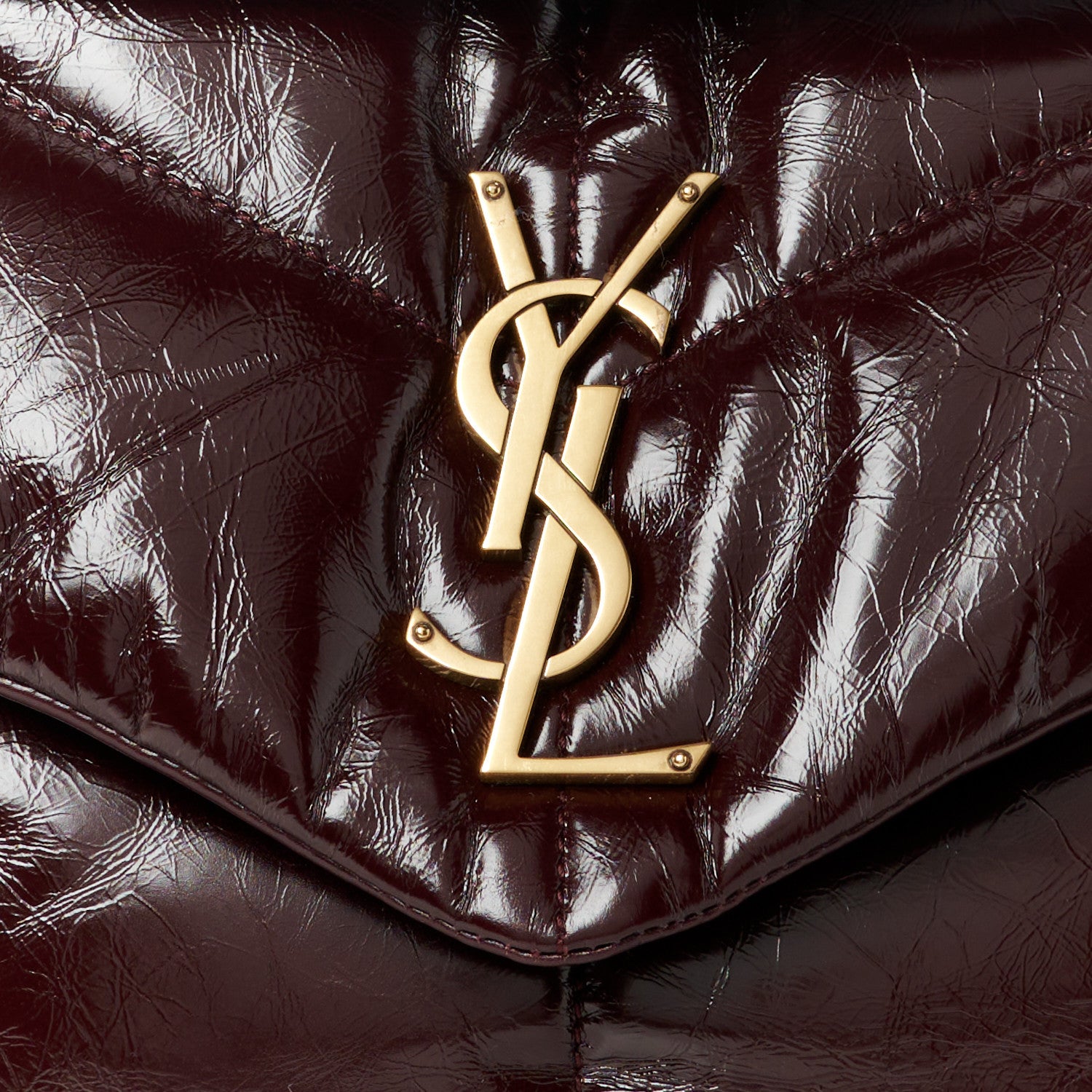 Saint Laurent Patent Lambskin Quilted Medium Loulou Puffer Monogram Chain Satchel Barolo Red 9 of 11