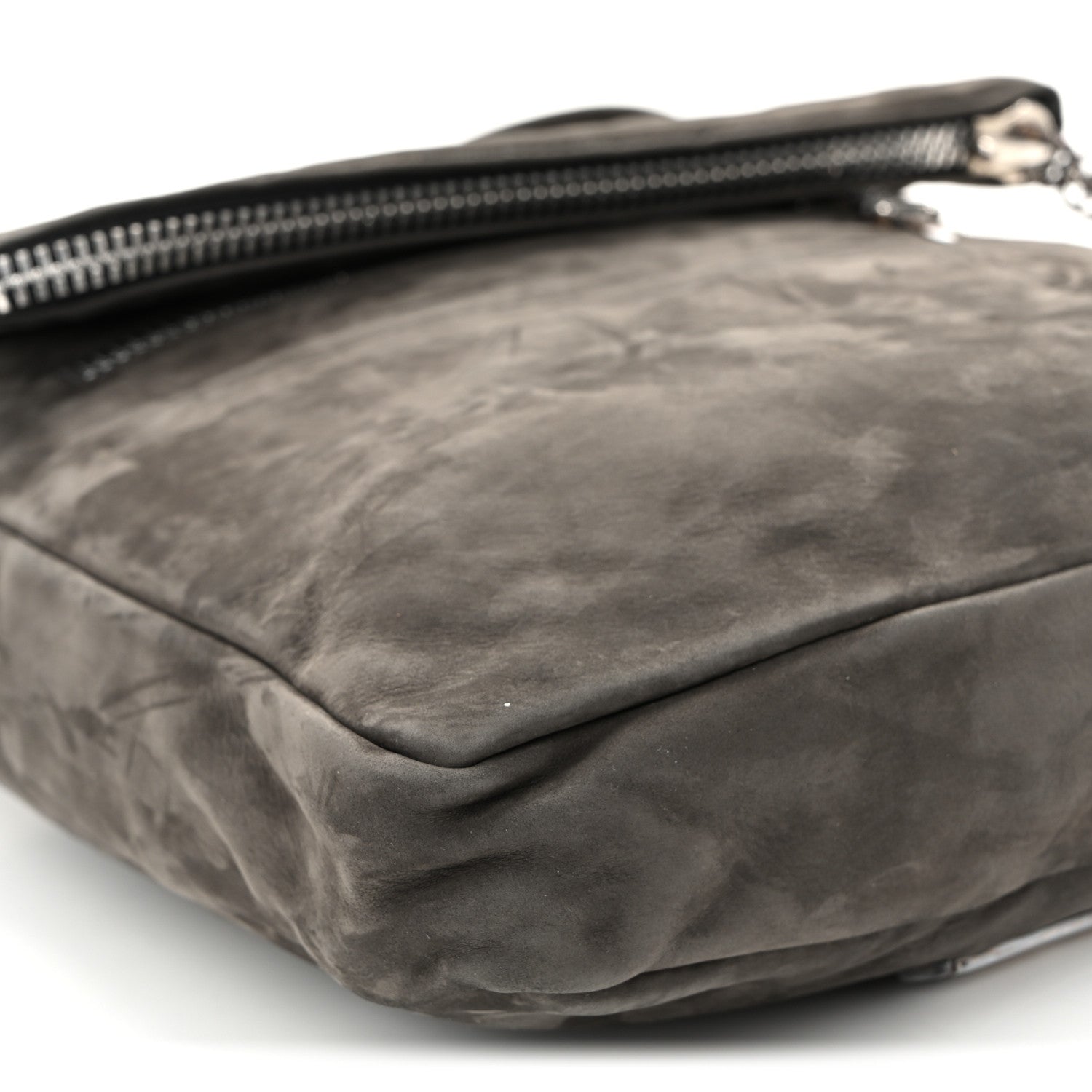 Chrome Hearts Suede Calfskin Zip Top Cross Patch Crossbody Bag Black Grey 8 of 9