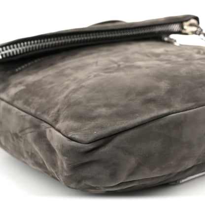 Chrome Hearts Suede Calfskin Zip Top Cross Patch Crossbody Bag Black Grey 8 of 9