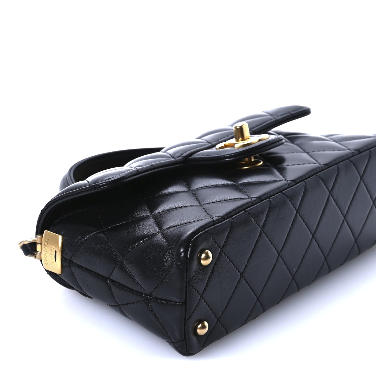 Lambskin Quilted Mini Flap Top Handle Bag Black