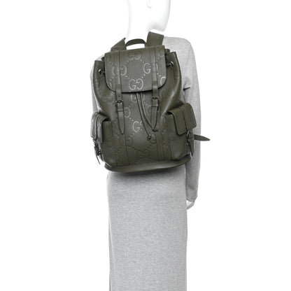 Gucci Piuma Calfskin Jumbo GG Embossed Double Buckle Backpack Dark Vintage Olive 2 of 10