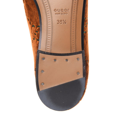 Gucci Velvet GG Monogram Horsebit Womens Jordaan Loafers 38.5 Cognac Green 9 of 11
