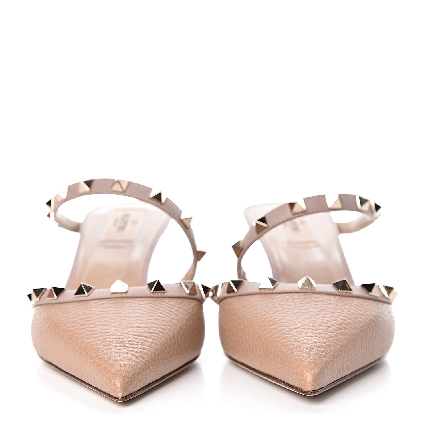 Valentino Garavani Pebbled Calfskin Rockstud Cross Strap 50mm Mules 38.5 Poudre 2 of 9