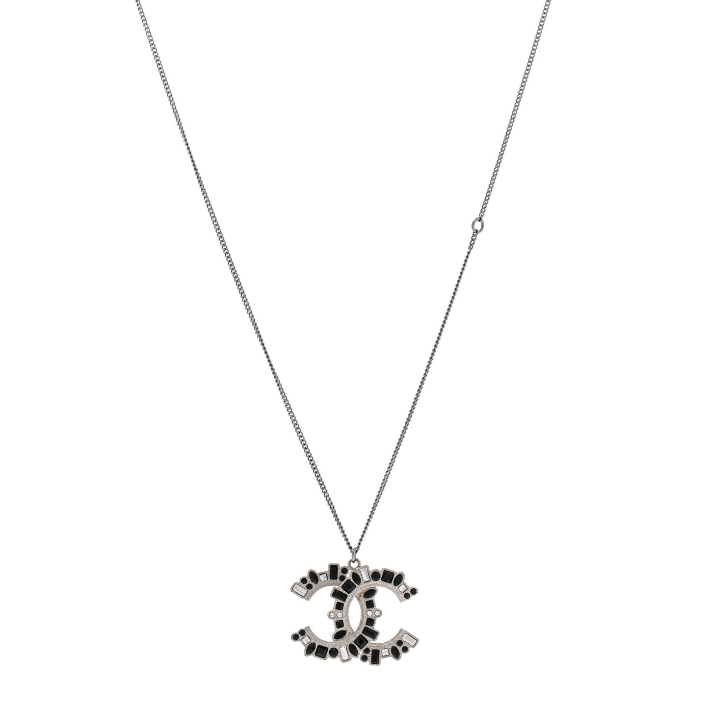 Baguette Crystal Large CC Necklace Silver Black