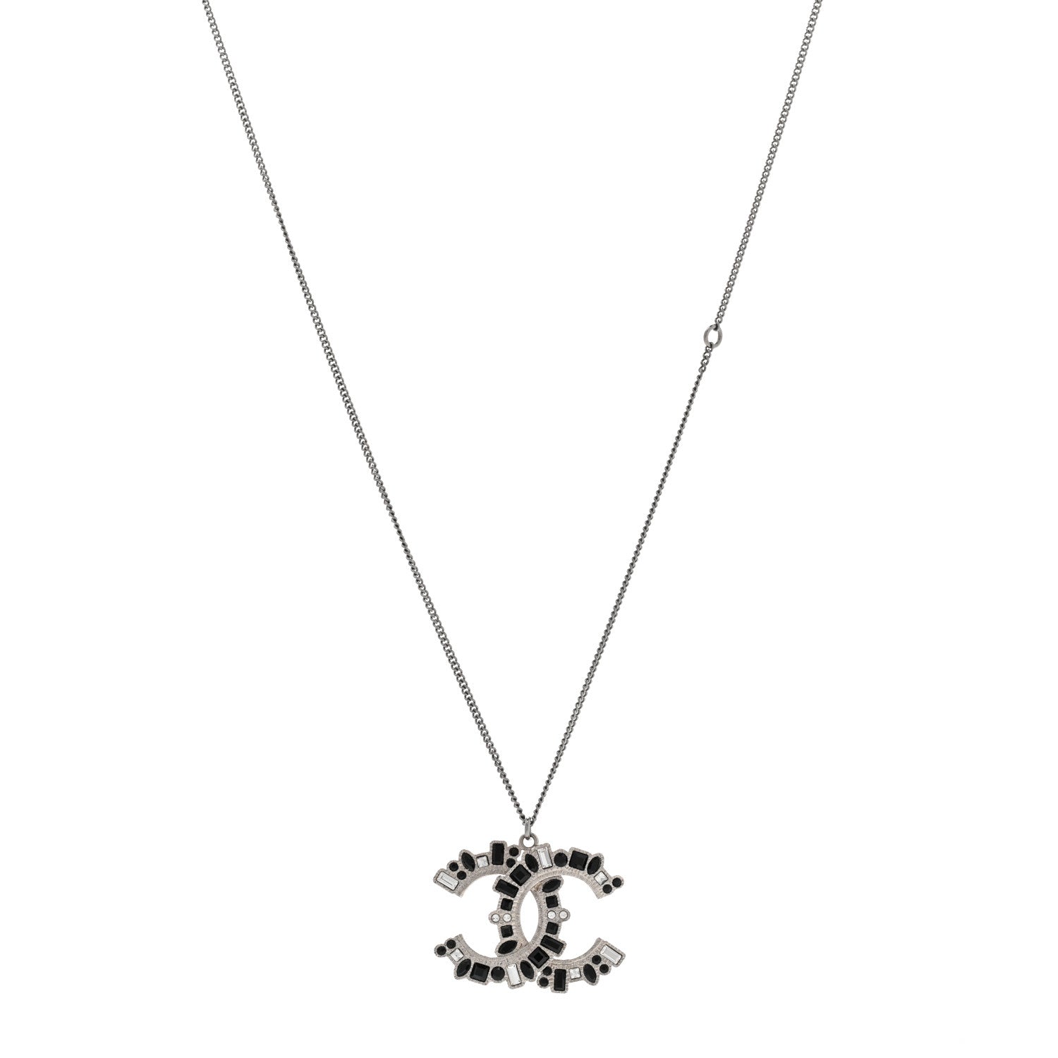 Chanel Baguette Crystal Large CC Necklace Silver Black 1 of 6