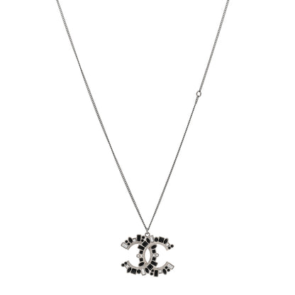 Chanel Baguette Crystal Large CC Necklace Silver Black 1 of 6