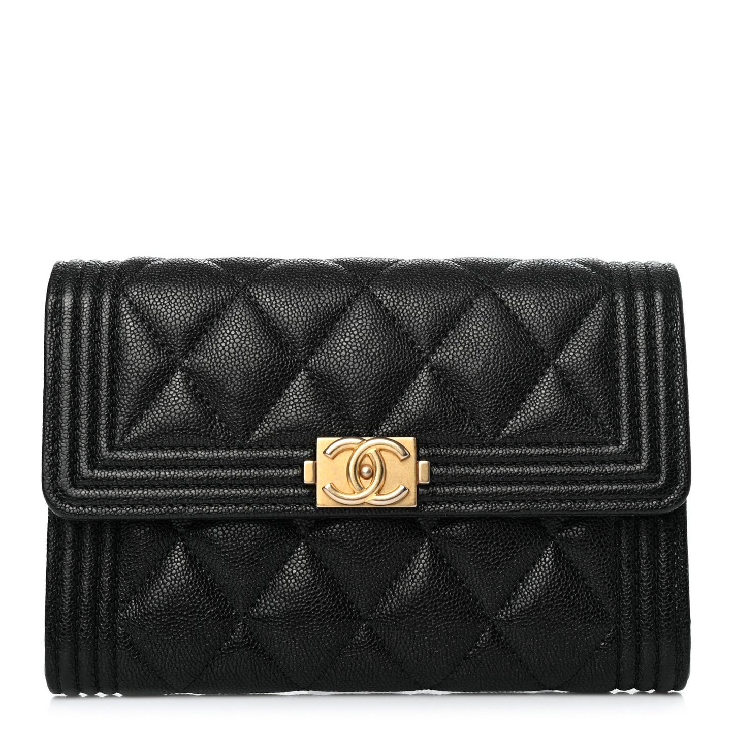 Caviar Quilted Medium Boy Flap Wallet Black