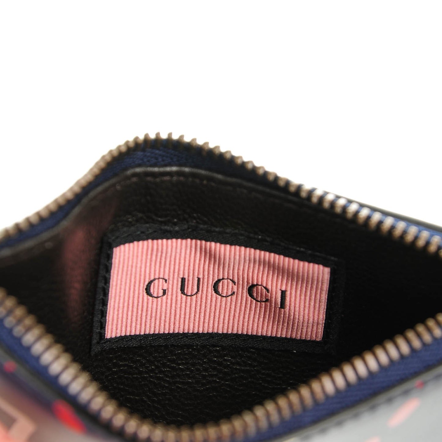 Calfskin GucciGhost Coin Case Card Holder Blue Agata Hibiscus Red