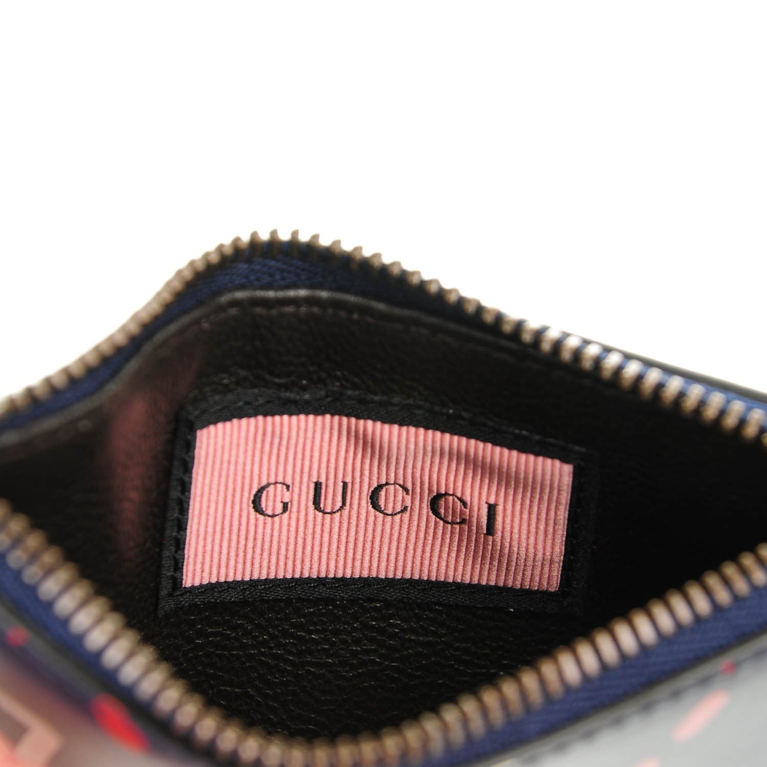 Gucci Calfskin GucciGhost Coin Case Card Holder Blue Agata Hibiscus Red 7 of 8