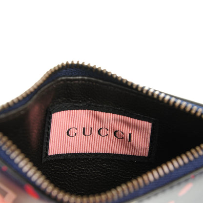 Gucci Calfskin GucciGhost Coin Case Card Holder Blue Agata Hibiscus Red 7 of 8