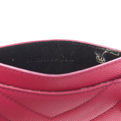 Saint Laurent Grain De Poudre Matelasse Chevron Monogram Credit Card Case Lipstick Fuchsia 7 of 10