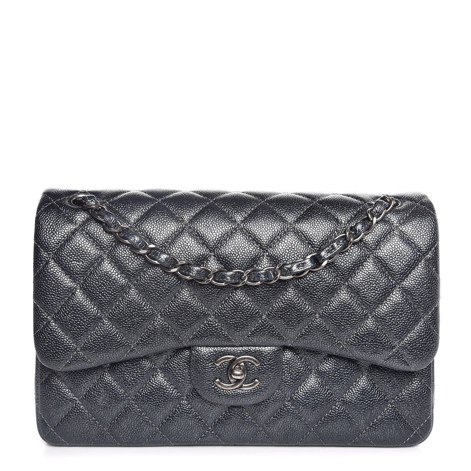 Chanel Metallic Caviar Quilted Jumbo Double Flap Dark Grey 1 of 8