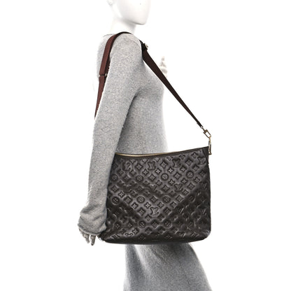 Louis Vuitton Calfskin Embossed Monogram Coussin Hobo MM Chocolate 2 of 9