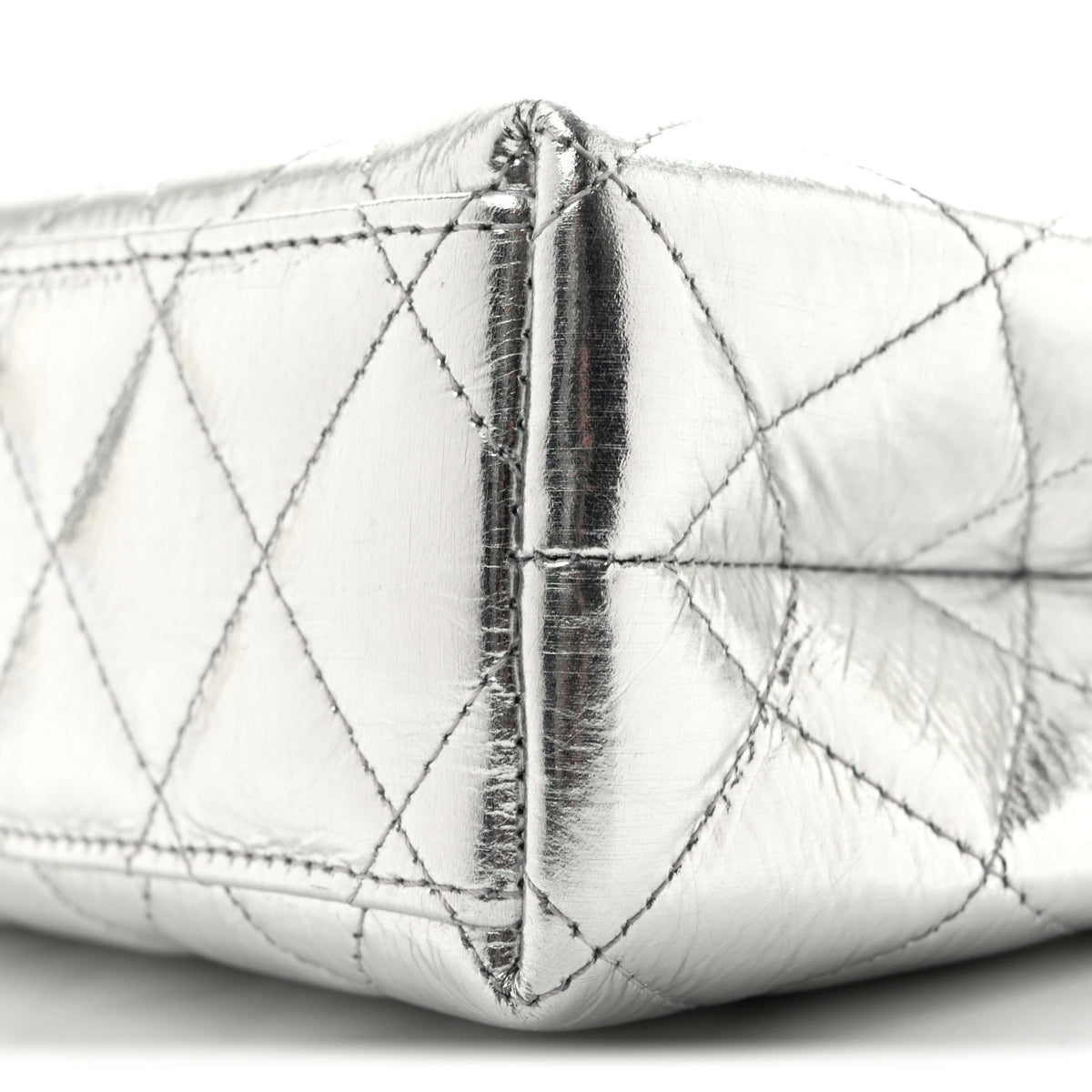 Metallic Aged Calfskin Quilted Nano Kelly Shopper Silvery