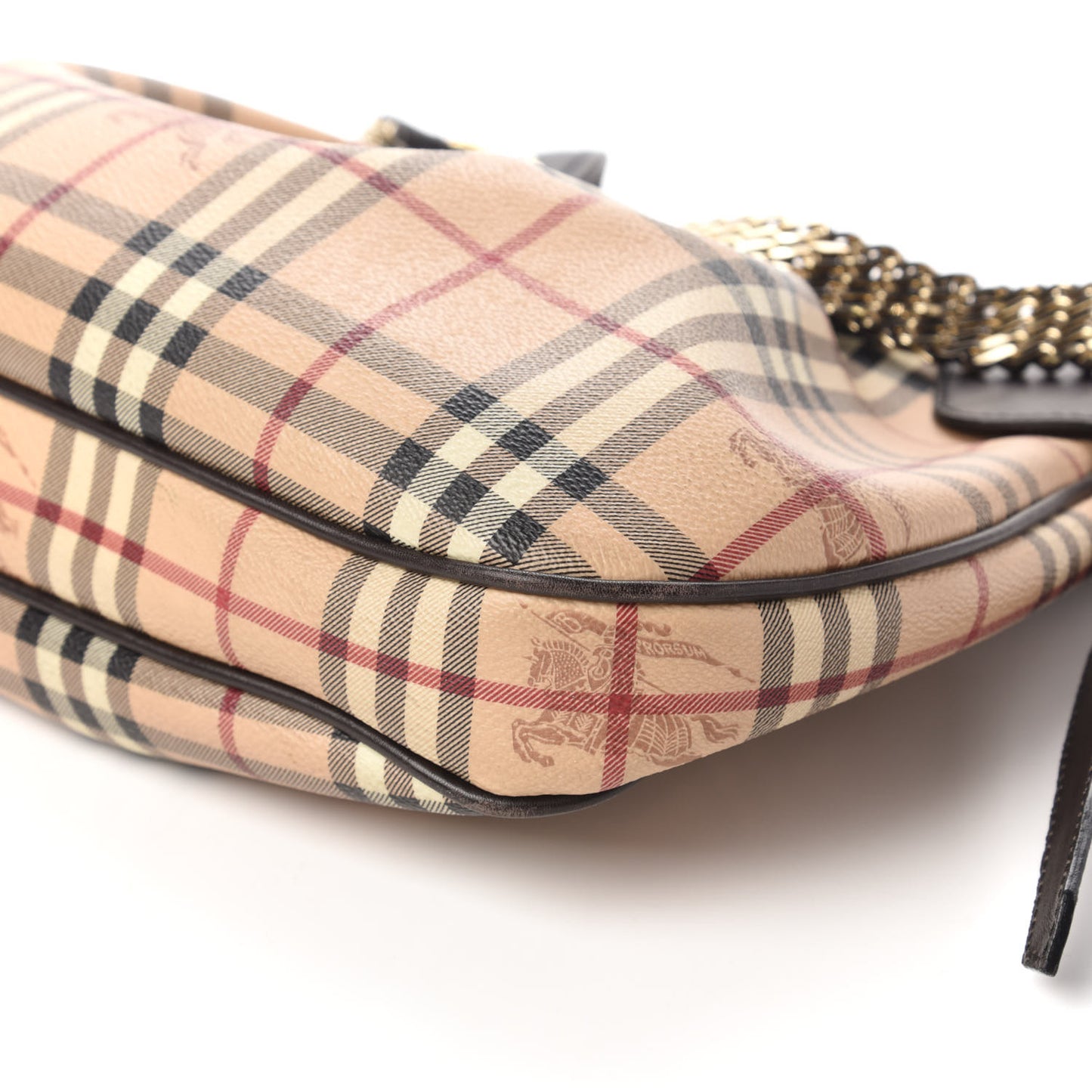 Calfskin Haymarket Check Chain Strap Hobo Chocolate Brown