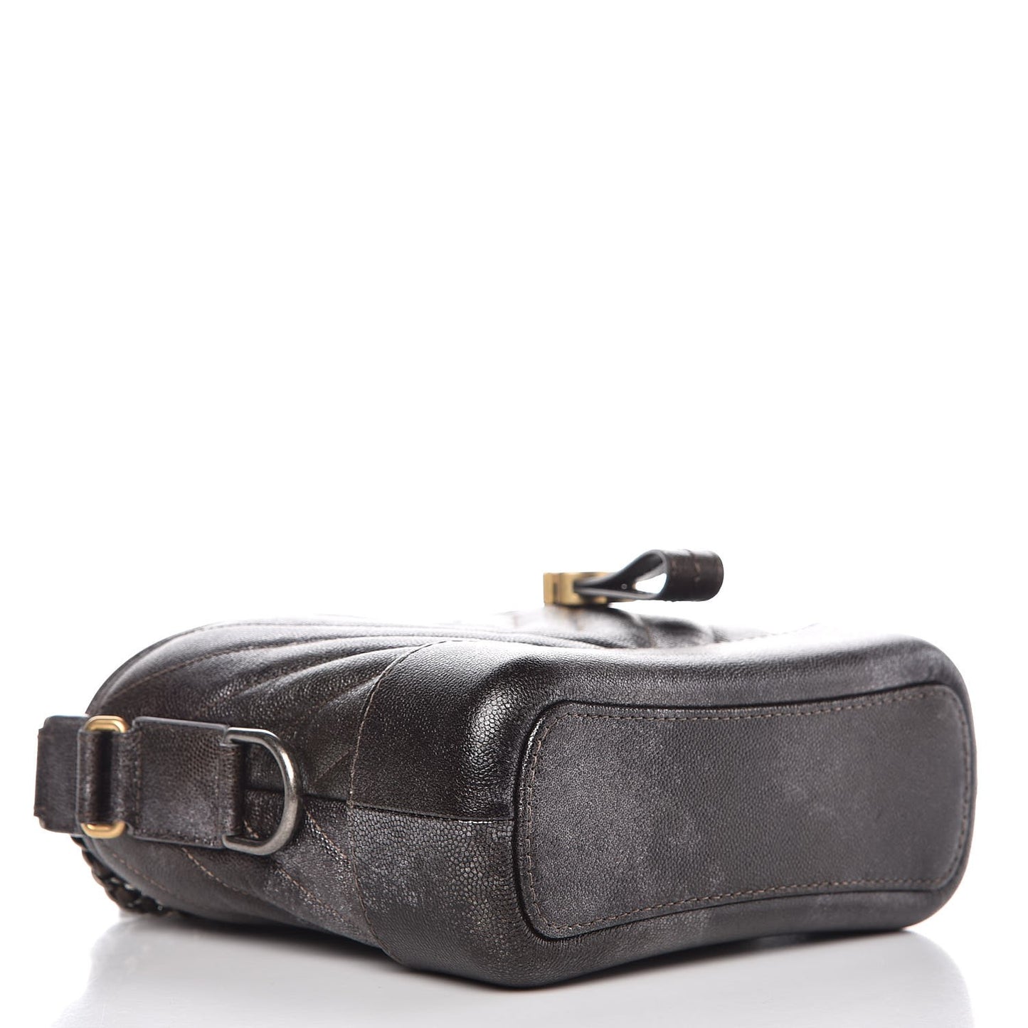 Metallic Grained Goatskin Chevron Quilted Small Gabrielle Hobo Dark Silver Gold