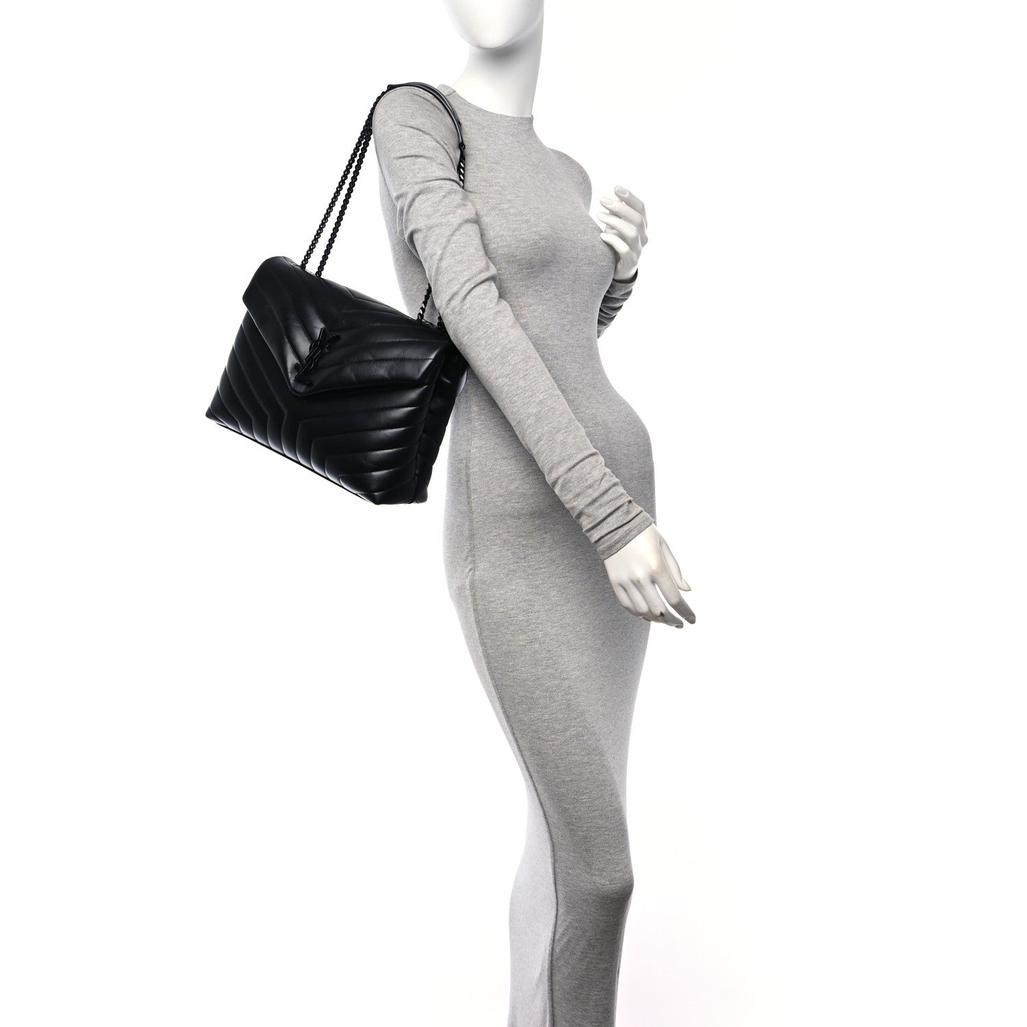 Saint Laurent Calfskin Y Quilted Monogram Monochrome Medium Loulou Chain Satchel Black 2 of 11