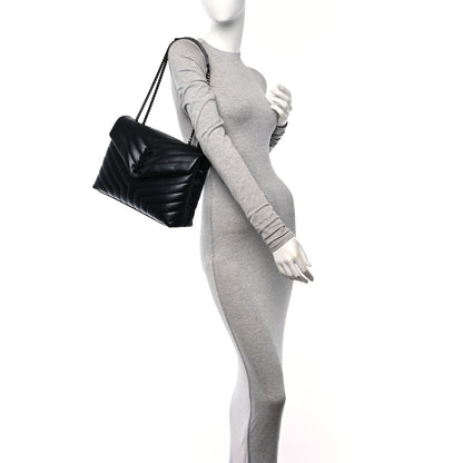 Saint Laurent Calfskin Y Quilted Monogram Monochrome Medium Loulou Chain Satchel Black 2 of 11