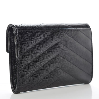 Saint Laurent Grain De Poudre Matelasse Chevron Small Monogram Envelope Wallet Black 3 of 7