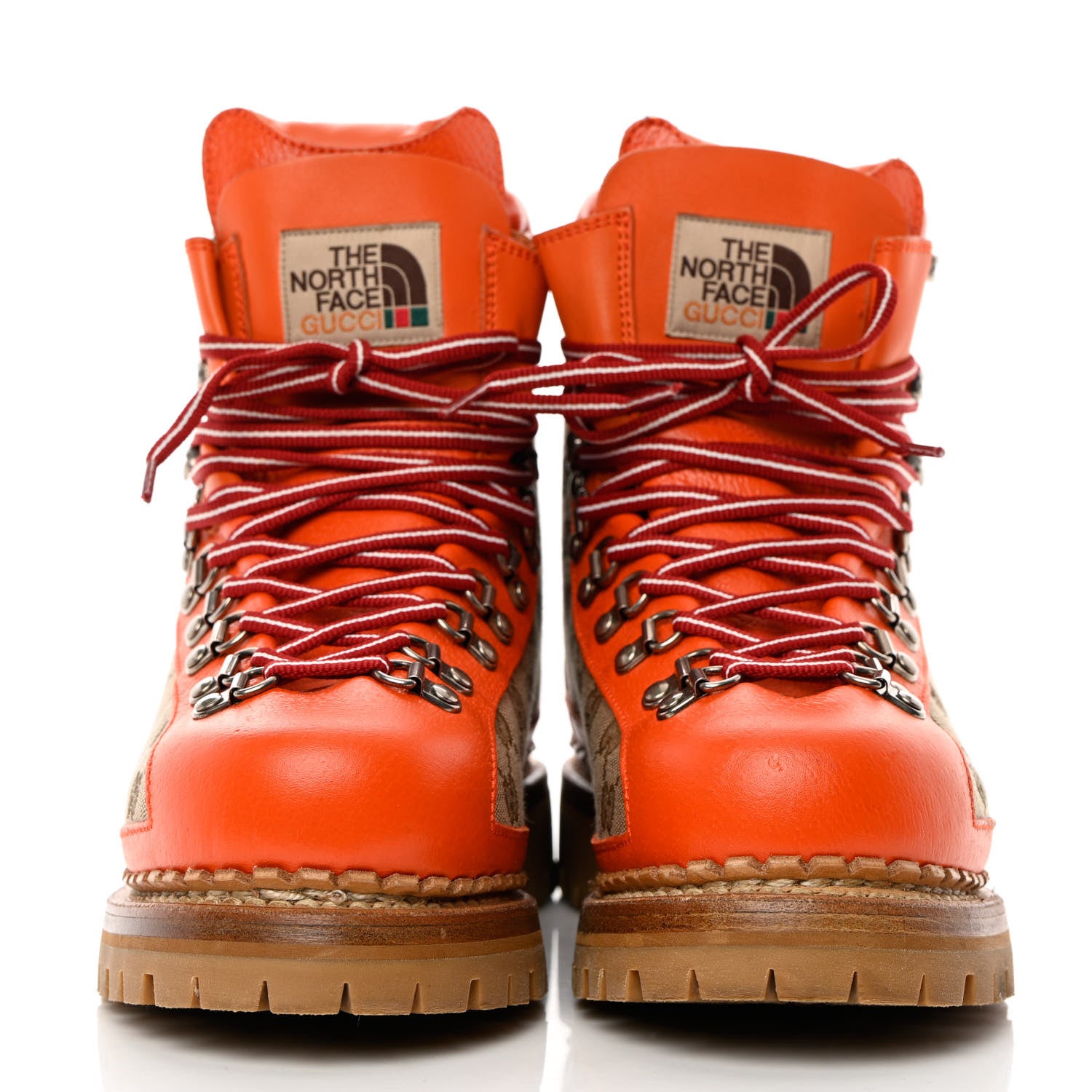 Gucci Monogram Textured Calfskin Mens Hiking Ankle Boots 41 Beige Ebony Deep Orange 4 of 18