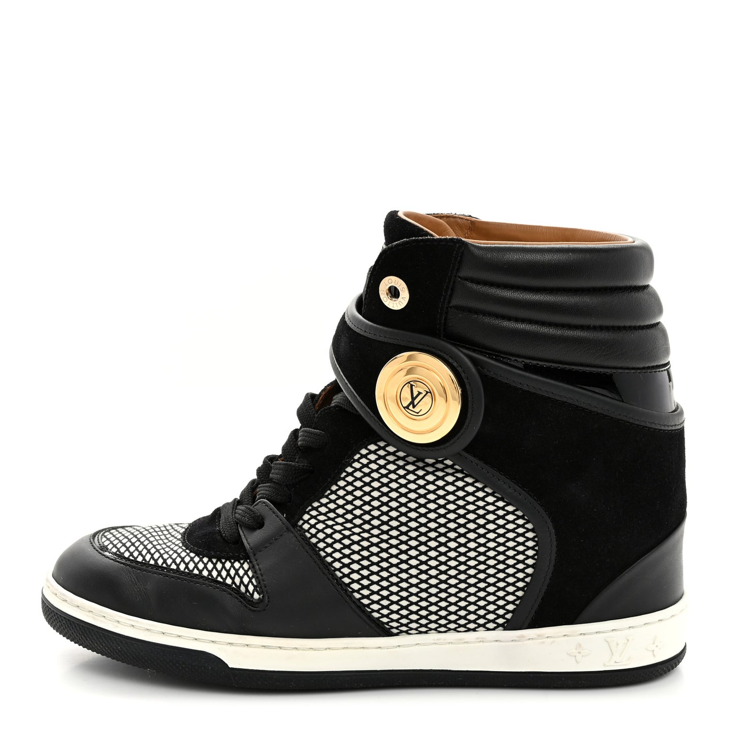 Calfskin Suede Postmark Wedge Sneakers 37.5 Black
