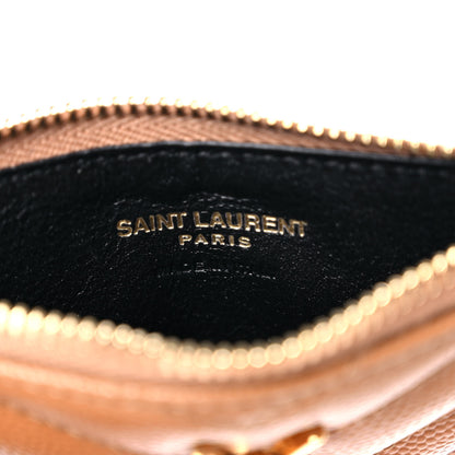 Saint Laurent Grain De Poudre Matelasse Chevron Monogram Fragments Zippered Card Case Cork 6 of 8