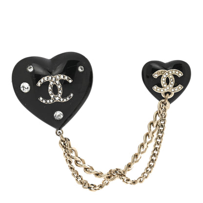 Chanel Resin Crystal CC Heart Multi Strand Chain Brooch Black Gold 1 of 5