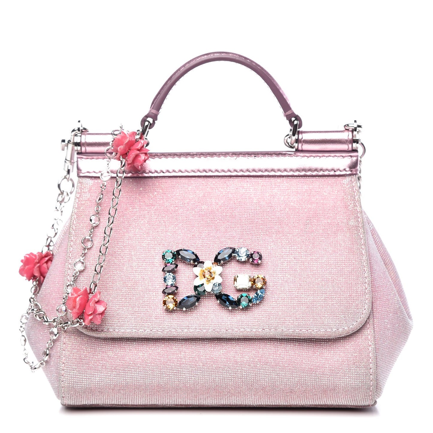 Metallic Lurex Fabric Crystal Mini Miss Sicily Shoulder Bag Pink