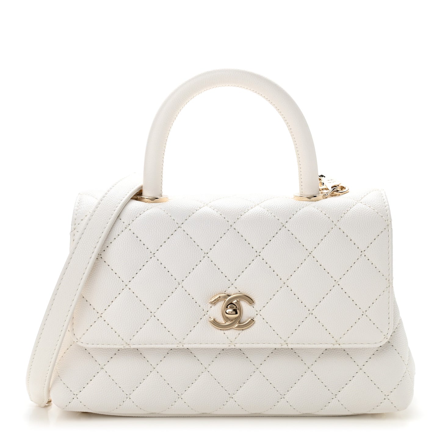 Caviar Quilted Mini Coco Handle Flap White