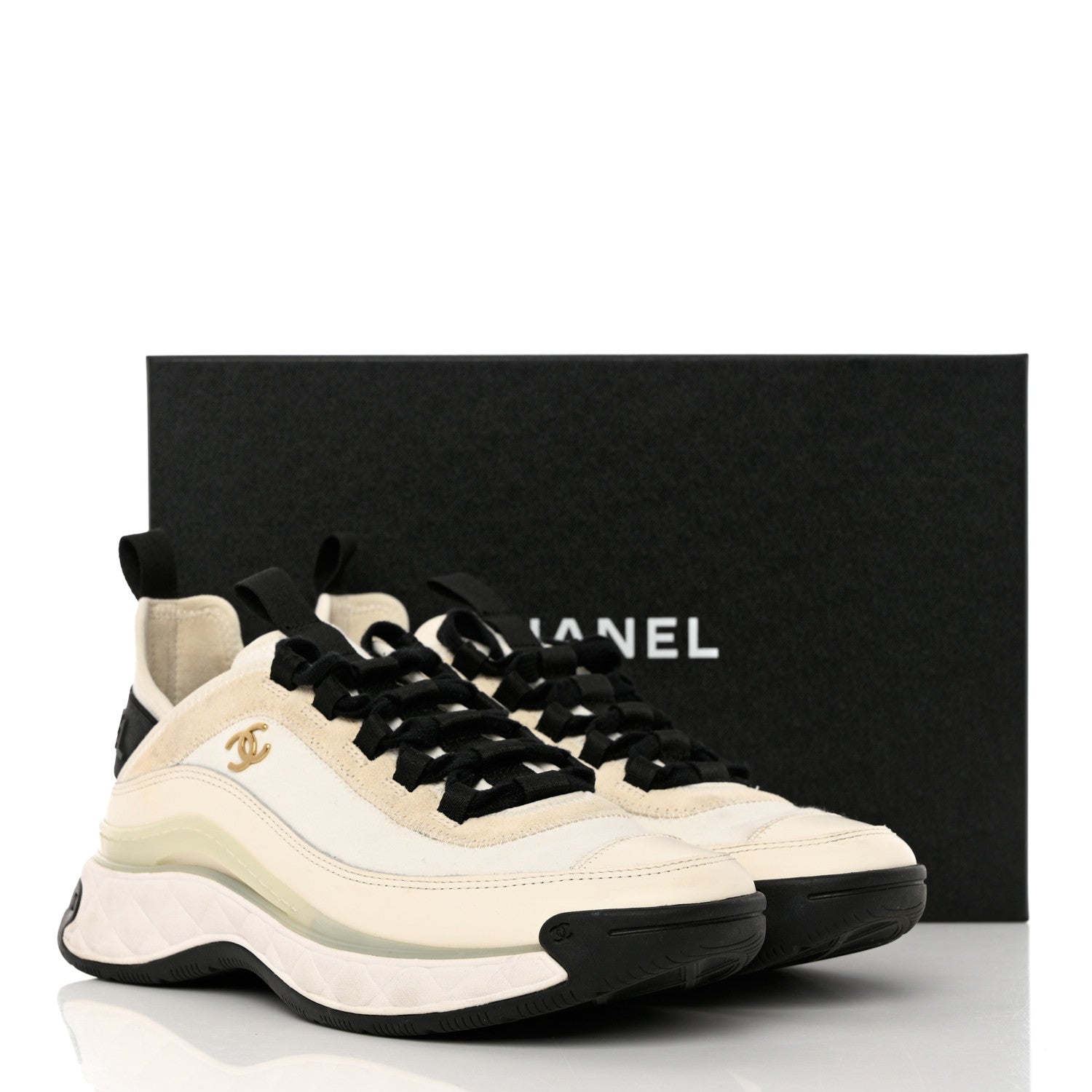 Chanel Velvet Calfskin Mixed Fibers CC Sneakers 39 Ivory Black 9 of 9