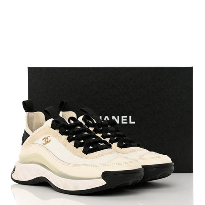 Chanel Velvet Calfskin Mixed Fibers CC Sneakers 39 Ivory Black 9 of 9