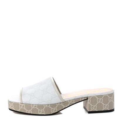 Gucci GG Supreme Monogram Malaga Kid Platform Mule Sandals 40 White Mystic White 1 of 9
