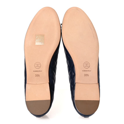 Chanel Caviar Quilted CC Cap Toe Ballerina Flats 38.5 Navy 7 of 11