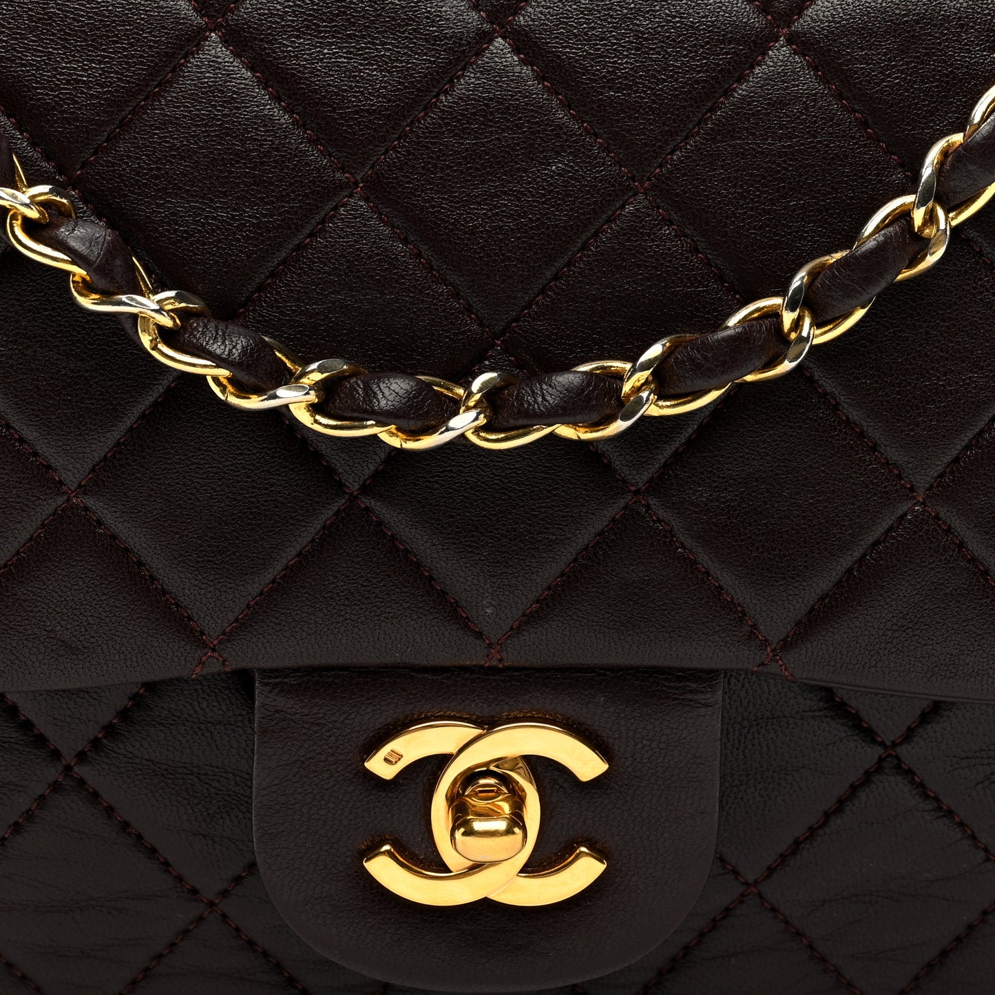 Lambskin Quilted Medium Double Flap Dark Brown
