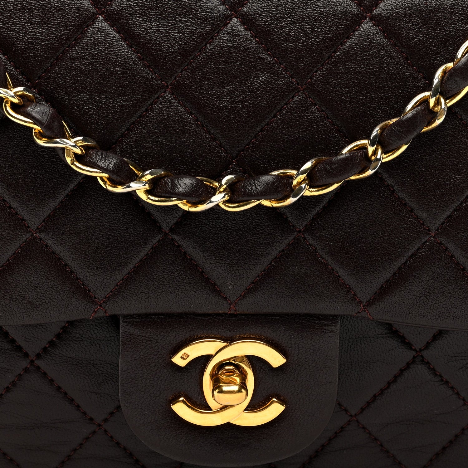 Chanel Lambskin Quilted Medium Double Flap Dark Brown 8 of 10