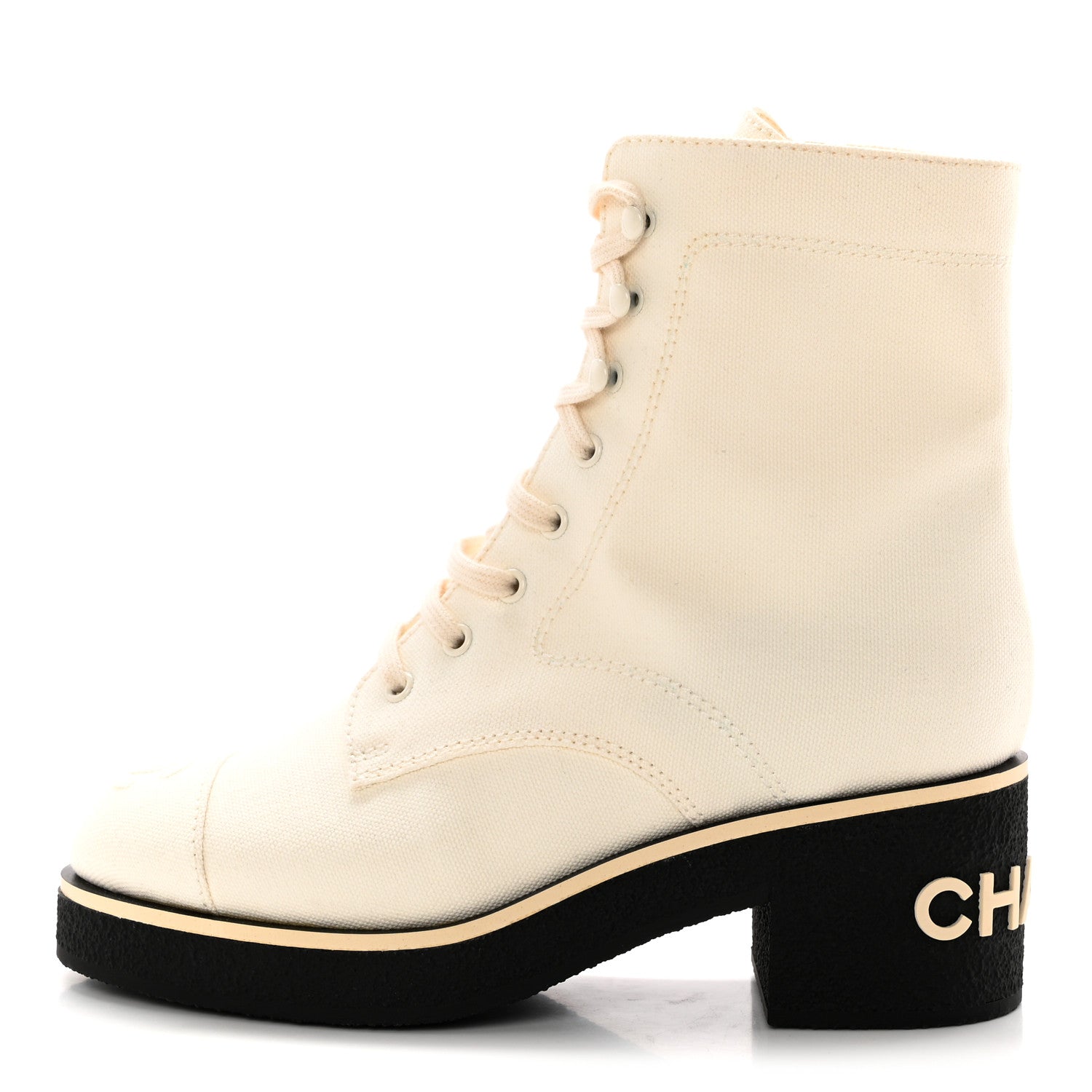 Chanel Fabric CC Lace Up Boots 38 White 1 of 15
