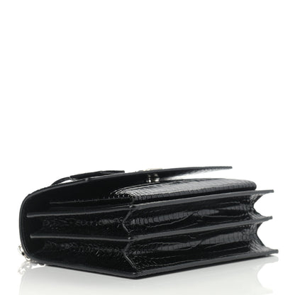 Saint Laurent Calfskin Crocodile Embossed Medium Monogram Sunset Black 4 of 9