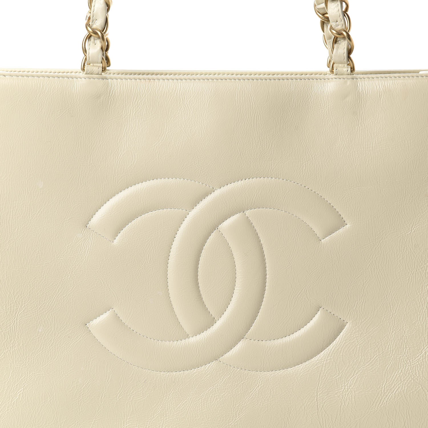 Chanel Glazed Aged Calfskin CC Tote White 17 of 18