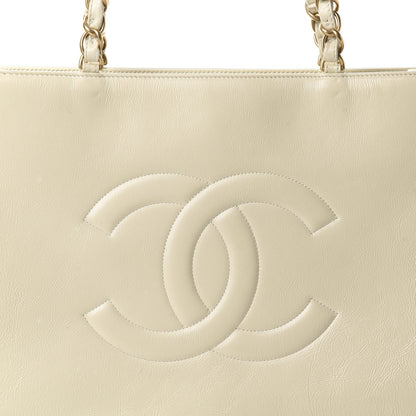 Chanel Glazed Aged Calfskin CC Tote White 17 of 18