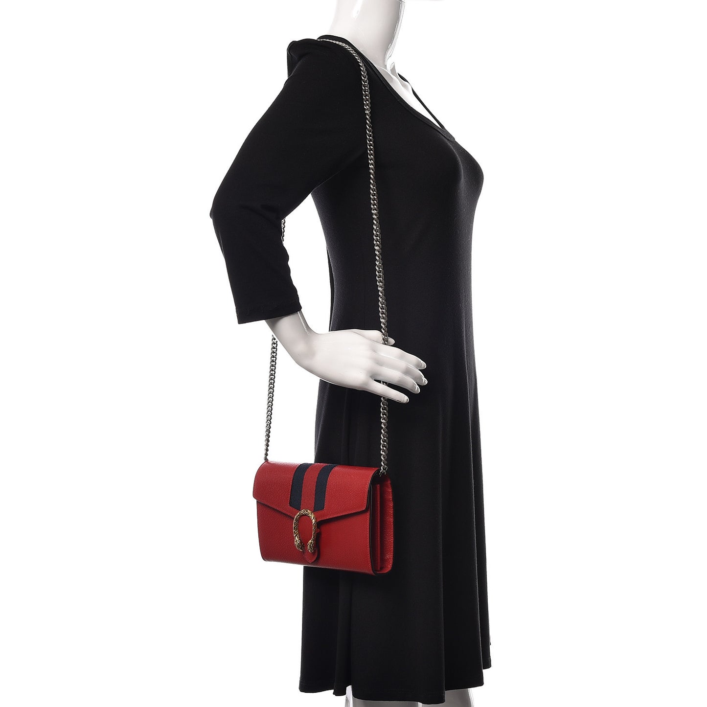 Calfskin Web Mini Dionysus Chain Wallet Hibiscus Red