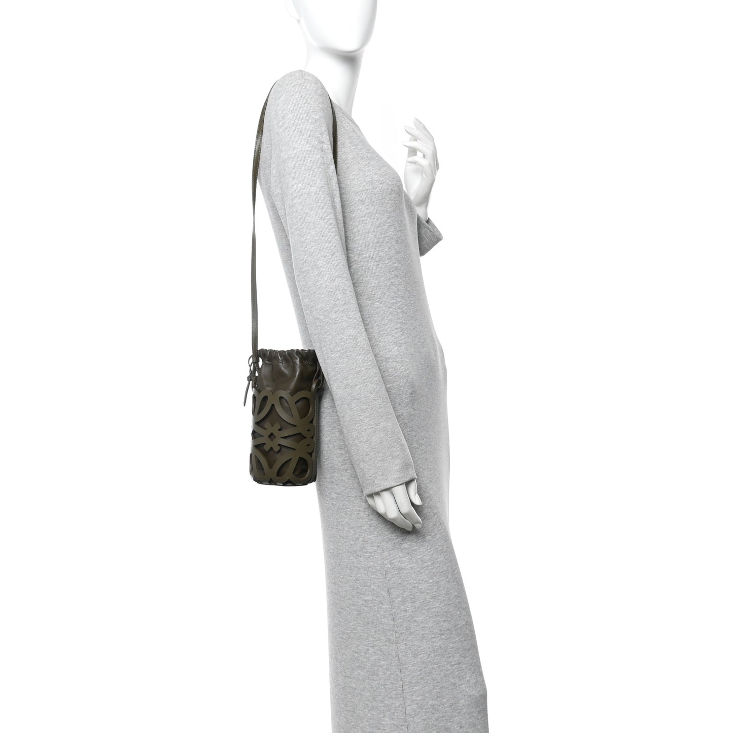 Nappa Calfskin Cutout Anagram Pocket Crossbody Bag Olive