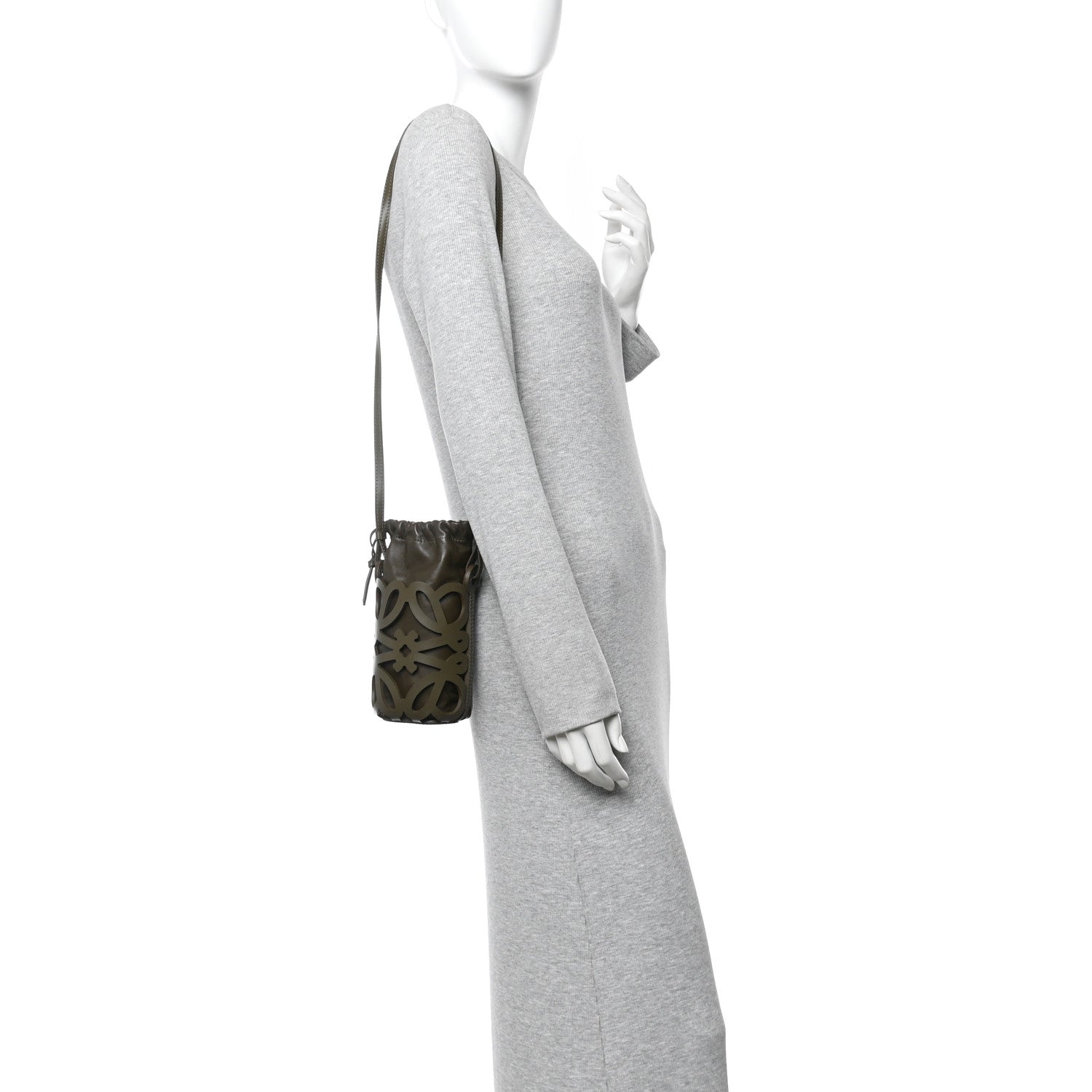 Loewe Nappa Calfskin Cutout Anagram Pocket Crossbody Bag Olive 2 of 10