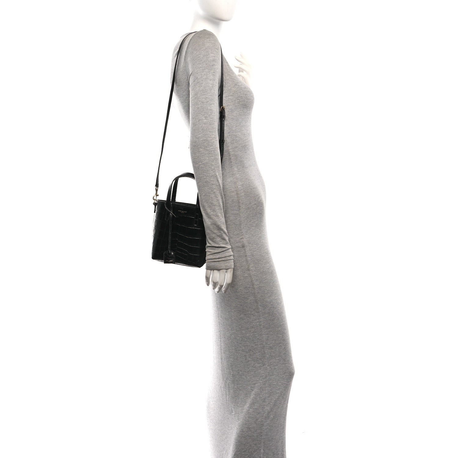 Saint Laurent Calfskin Crocodile Embossed Paris Mini Toy Shopper Tote Black 2 of 10