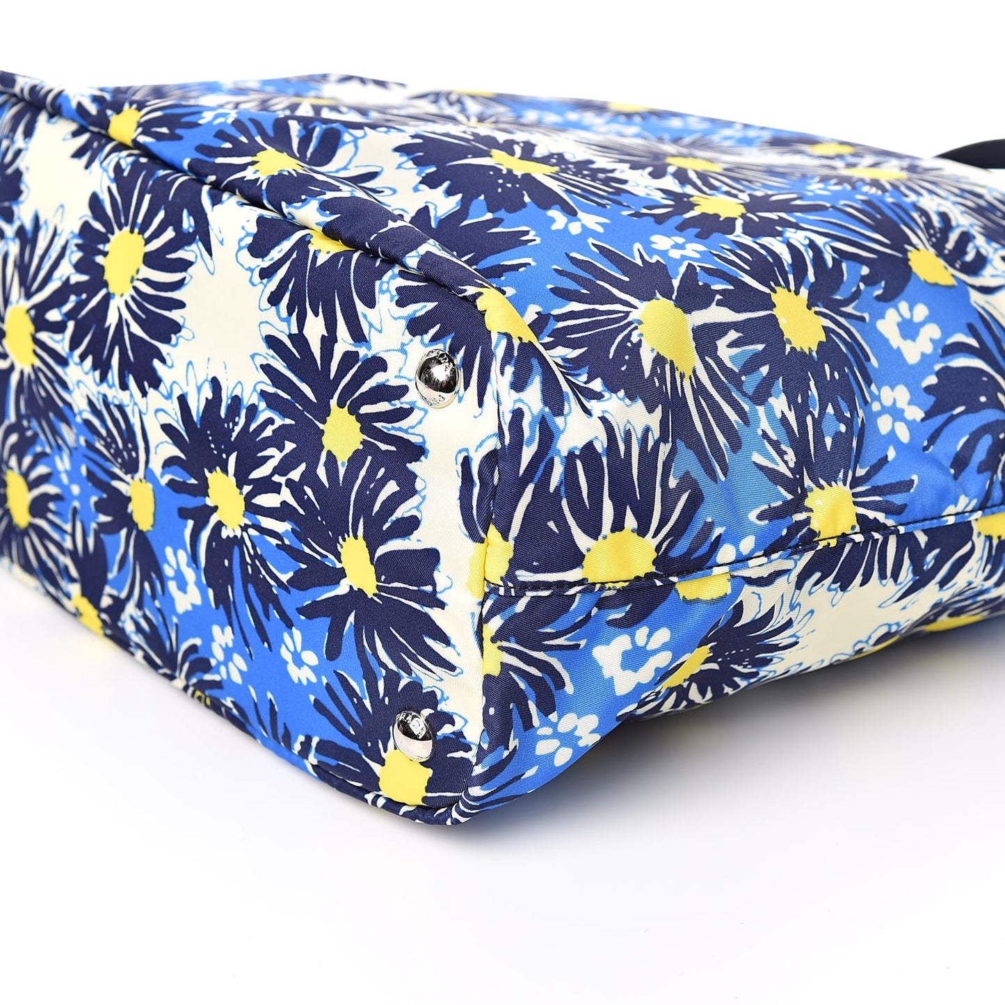 Tessuto Nylon Saffiano Floral Print Tote Bluette Dis Primule