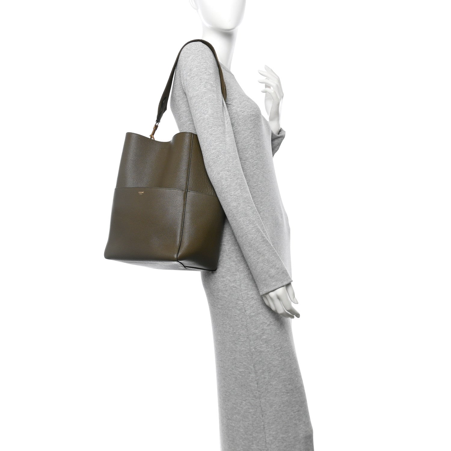 Celine Soft Grained Calfskin Sangle Bucket Bag Light Khaki 2 of 17