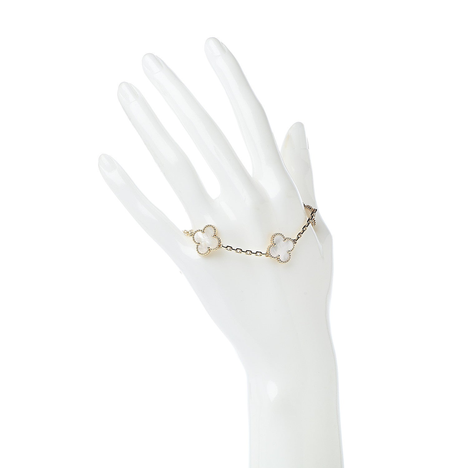 Van Cleef & Arpels 18K Yellow Gold Mother of Pearl 5 Motifs Vintage Alhambra Bracelet 2 of 6