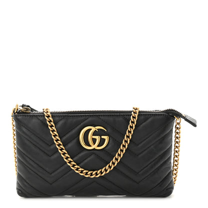 Gucci Calfskin Matelasse Mini GG Marmont Chain Bag Black 1 of 12