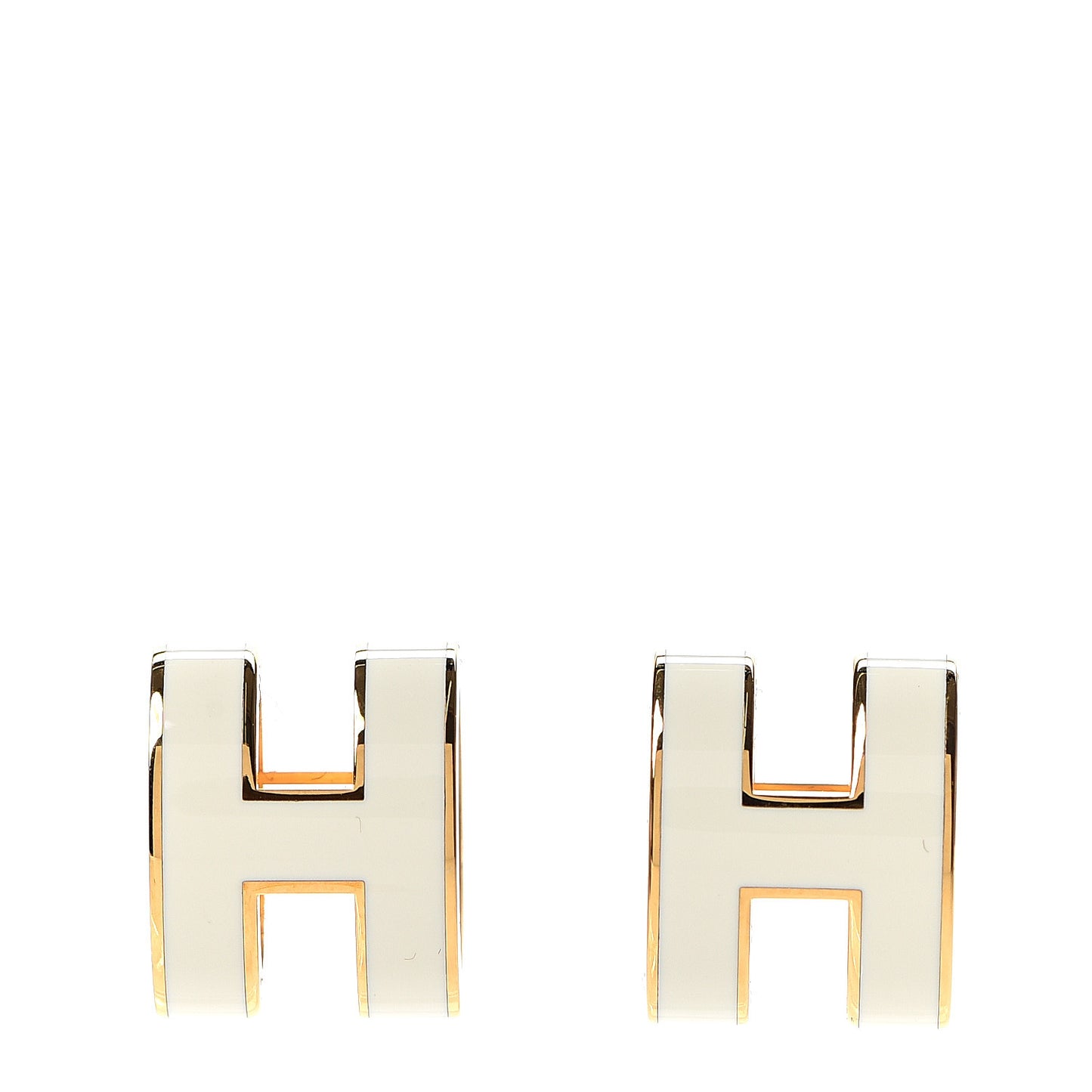 Gold Lacquered Pop H Earrings Ecru
