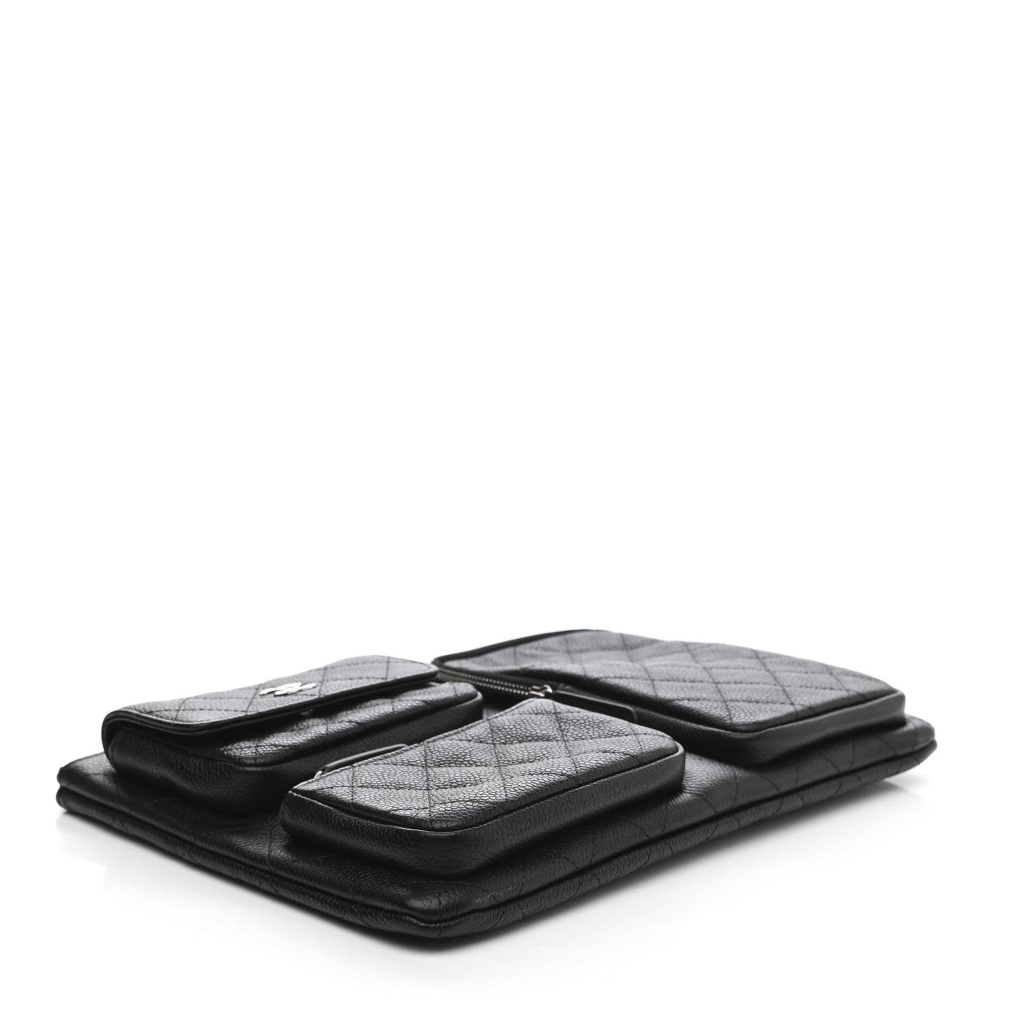 Caviar Quilted Zipped Multi Pouch Black