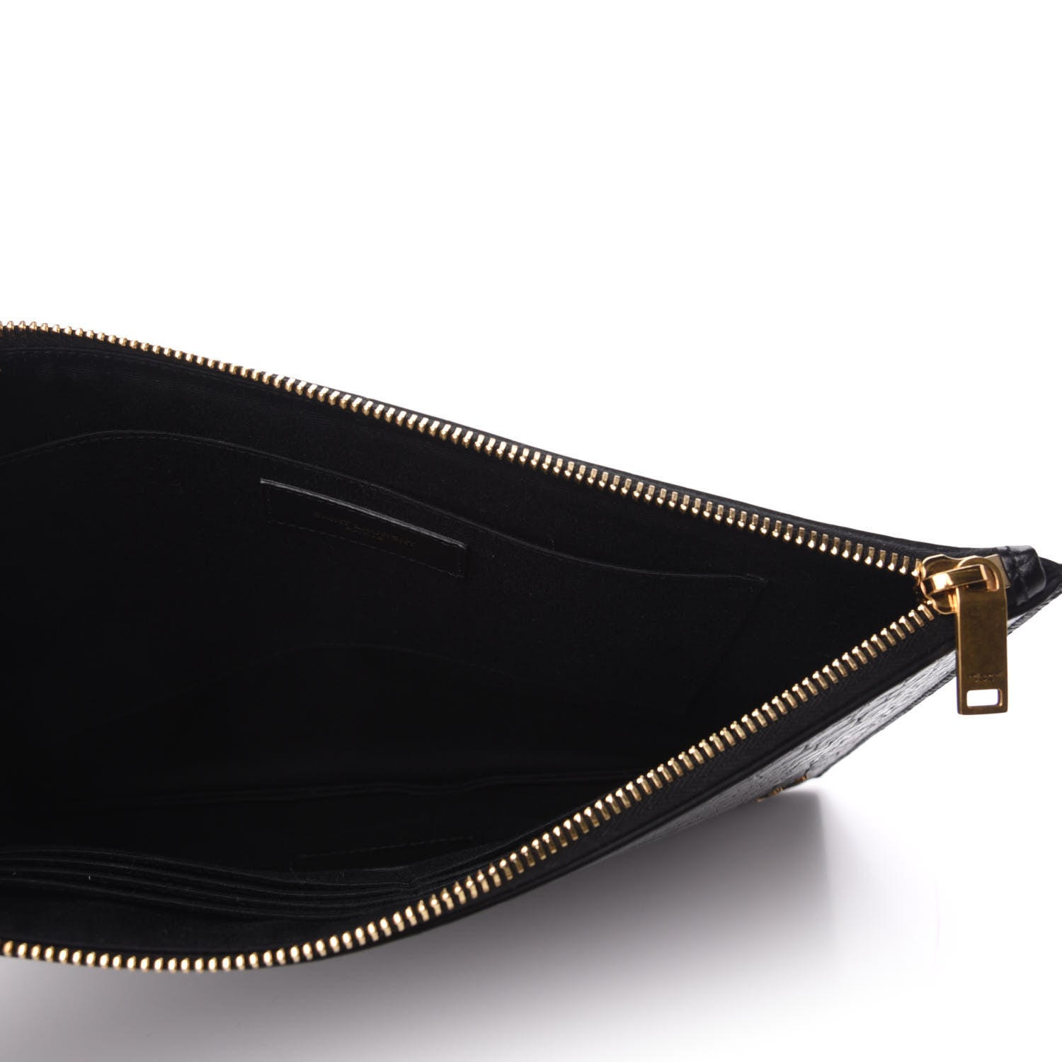 Saint Laurent Calfskin Crocodile Embossed Tiny Monogram Zipped Tablet Holder Black 5 of 7